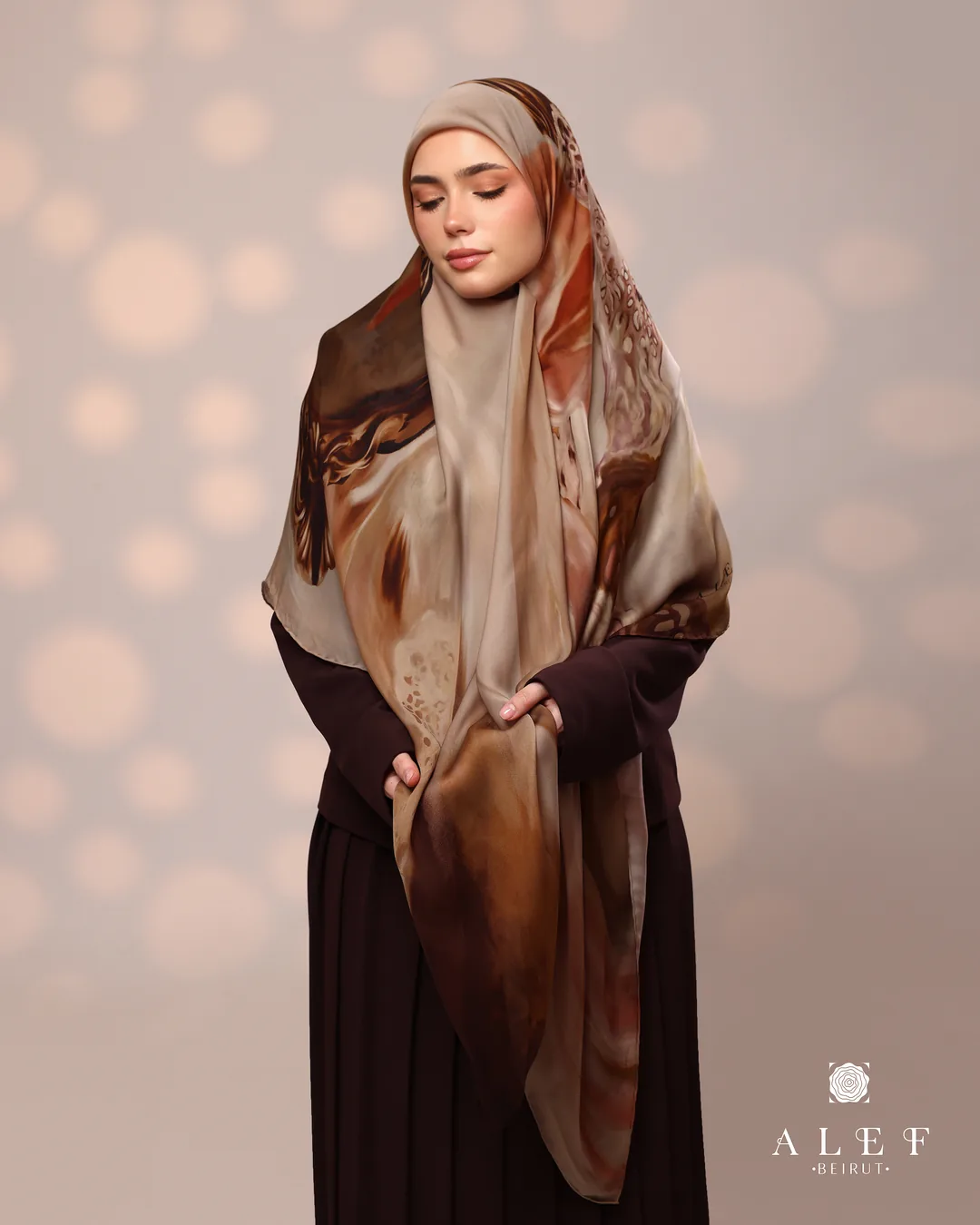 Pearls, Pure silk écharpe, Mocha